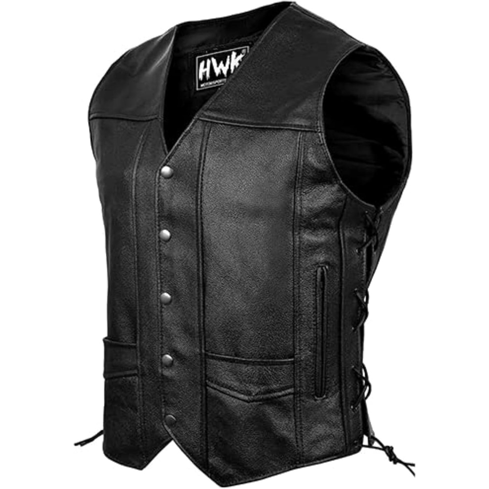 image:imageHWK Leather Motorcycle Vest for Men and Women with Concealed Carry Gun Pocket for AllWeather Motorbike RidingBlack