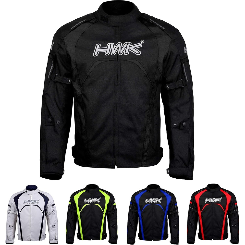 image:imageHWK Motorcycle Jacket Mens Riding Textile Racing Motorbike HiVis Biker CE Armored Water Resistant JacketsAllblack