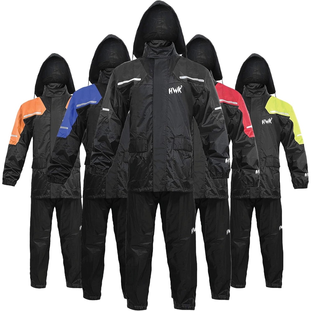 image:imageHWK Motorcycle Rain Suit for Men and Women TwoPiece Waterproof Motorcycle Rain Gear with Reflective Jacket and Pants AllSeason Weatherproof Protection for Riding HiVis Green 2XLargeBlack
