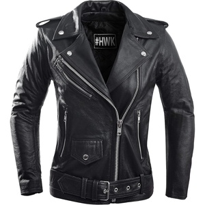 HWK Brando Leather Motorcycle Jacket for Women, Genuine Leather Jacket for Weather & Water Resistant Motorbike Riding(Black)
