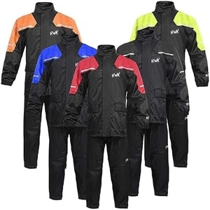 HWK Motorcycle Rain Suit for Men and Women, Two-Piece Waterproof Motorcycle Rain Gear with Reflective Jacket and Pants, All-Season Weatherproof Protection for Riding, Hi-Vis Green, 2X-Large(Blue)