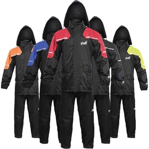 HWK Motorcycle Rain Suit for Men and Women, Two-Piece Waterproof Motorcycle Rain Gear with Reflective Jacket and Pants, All-Season Weatherproof Protection for Riding, Hi-Vis Green, 2X-Large(Red)